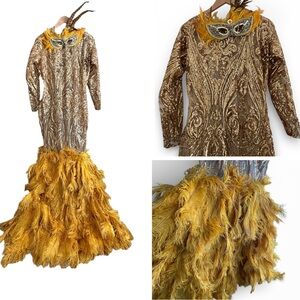 Embellished Mardi Gras Mermaid Dress with sequins feathers stunning size XL